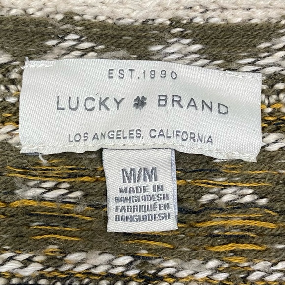 Lucky Brand | Green & Gray Aztec Print Open Front Cardigan Sweater Size Medium - Picture 3 of 10